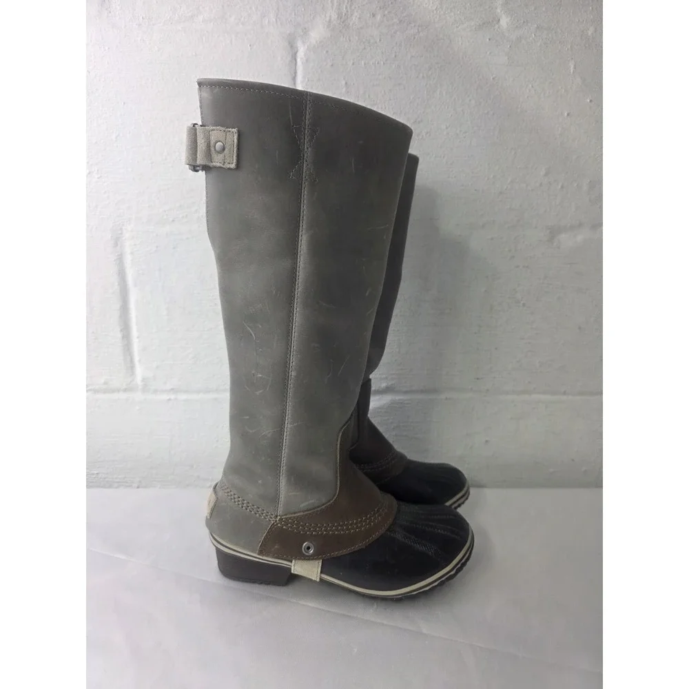 Sorel Women's 6 Gray Slimpack‎ Tall Equestrian Riding Rain Duck Boot Brown